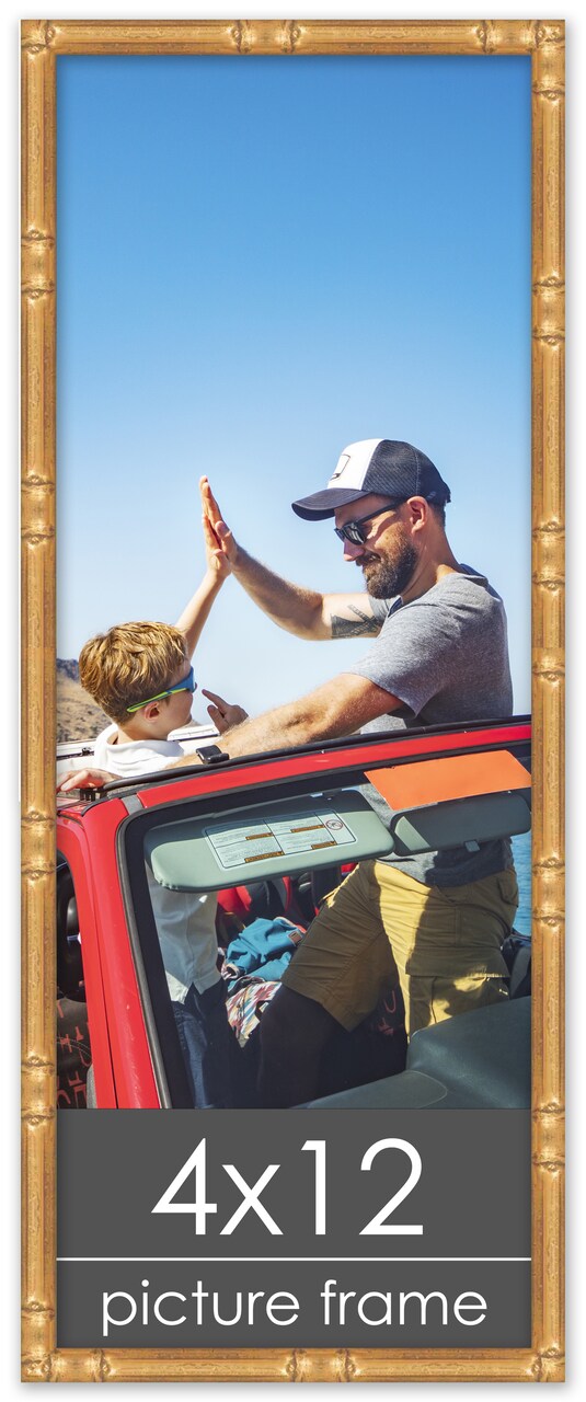 4x12 Thin Bamboo Picture Frame with UV-Resistant Acrylic & Acid Free Backing, Available in 2 Finishes - Gold and Brown